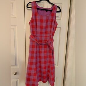 Ann Taylor Red and Purple Checkered Midi Dress